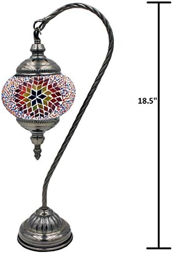 SILVERFEVER Handcrafted Mosaic Turkish Lamp Moroccan Glass Table Desk Bedside Light Bronze Base with E12 Bulb (Starburst Lattern)