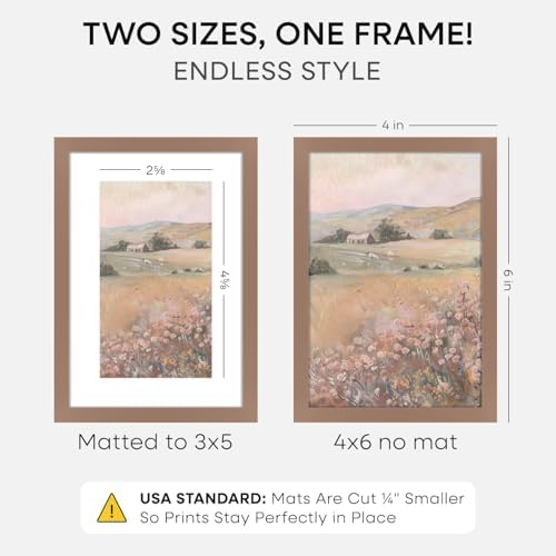 Homeforia 4x6 Mocha Picture Frame, High-End Metal, 3x5 Mat, Glass