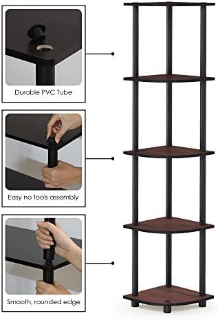 Furinno TURN-N-TUBE Corner Shelf Set of 2, 5-Tier Corner Bookshelf, Open Storage Shelves, for Organization and Storage, Living Room, Home Office, Garage, Dark Cherry