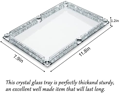 Mirror Perfume Tray for Dresser,Silver Crushed Diamond Filled