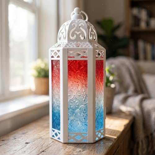 Vela Lanterns Decorative Indoor Candle Holder, Red/White/Blue, M, 6-Pack