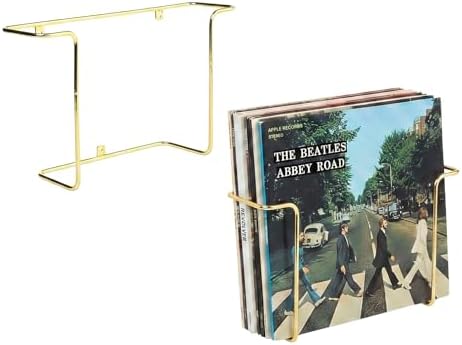 MyGift Brass Metal Wall Mounted Vinyl Record Storage Racks, Set of 2
