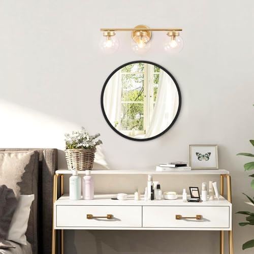 JJUUYOU Round Wall Mirror Black Circular Mirror for Bathroom Vanity Mirror Small Wall Circle for Wall Metal Frame Make up Entryway Living Room Bedroom Dorm Decorative
