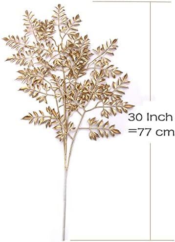 CATTREE Artificial Gold Leaves, Plastic Plants Christmas Decorations 30" Tall Golden 2 Pack, Fake Shrubs Bushes for Indoor Home Table Centerpieces Hotel Hall Party Decor Wedding Planting Filler