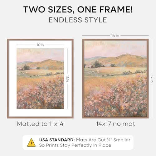 Homeforia 14x17 Mocha Picture Frame, High-End Metal, 11x14 Mat, Glass