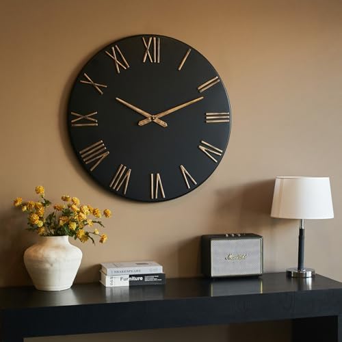 Oversized Modern Wall Clock, 30 inch, Matte Black, Quartz Movement