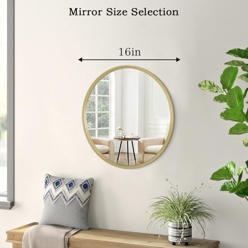 AOAOPQ Wall Mirrors Hanging Bedroom Mounted Dressing Mirror Aluminum Alloy Frame for Dining Room Entryway Hallway 16 inch Light Gold