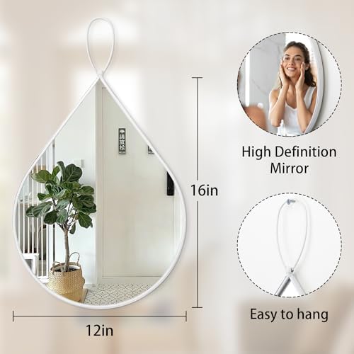 Small Wall Mirrors Decorative White Teardrop Hanging Mirror Irregular Oval Wall Mirrors for Living Room Bathroom Bedroom Entrance Hall Wall Decor