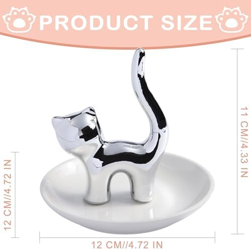 OSOPOLA Ceramic Silver Cat Jewelry Tray Ring Holder Dish Key Tray
