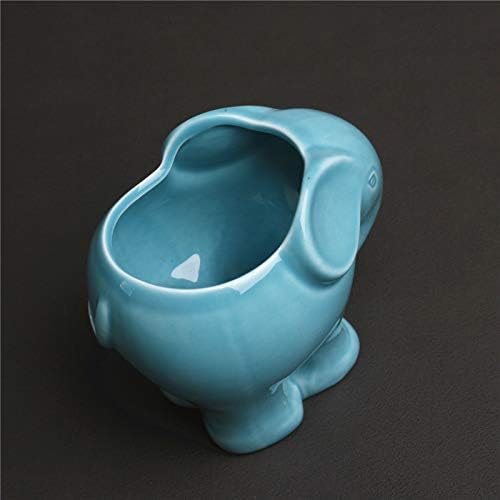 Cute Animal Elephant Shaped Ceramic Succulent Cactus Air Plant Flower Pots Planters-Plant Not Include (4" Blue)