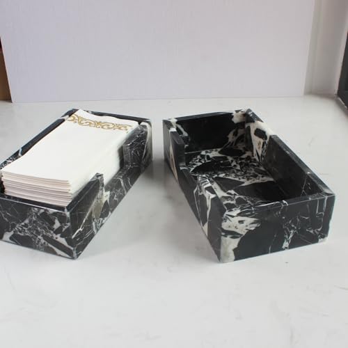 Natural Calacatta Black Marble Napkin Holder 9.8"x4.9"x2.8", Guest Towel Holder, Paper Hand Basket for Bathroom/Kitchen/Restaurant