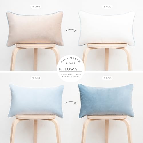 MONDAY MOOSE Decorative Throw Pillow Covers Cushion Cases, Set of 2 Soft Velvet Modern Double-Sided Designs, Mix and Match for Home Decor, Pillow Inserts Not Included (12x20 inch, Beige/Light Blue)
