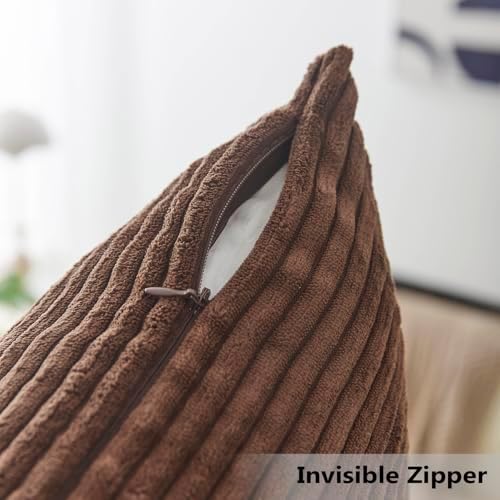Home Brilliant 2 Packs Throw Pillows Covers 16x16 Striped Velvet Sofa Pillows Decorative Sets, 40cm, 16 x 16 Inch, Brown