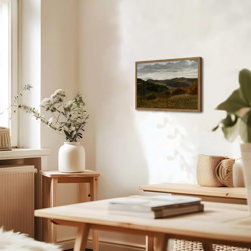 Framed Vintage Landscape Wall Art, Mountain Nature Wall Decor Paintings, Moody Countryside Canvas Prints Pictures Wall Decor for Living Room Bedroom Dining Room Office 12x16 inch