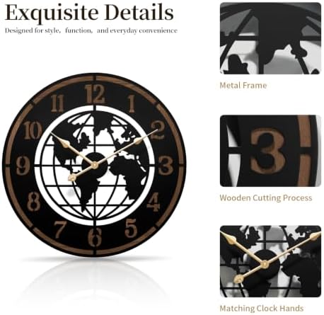 Large World Map Wall Clock,32" Wooden Minimalist Modern Clock