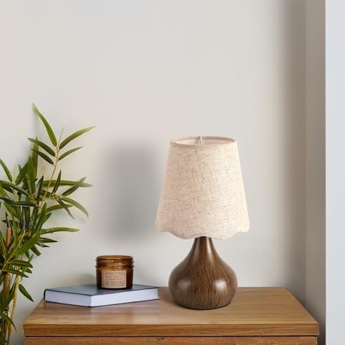 Ziqqeelam Wood Grain Small Table Lamp Touch Control, Farmhouse Bedroom Lamps for Bedside Nightstand, Vintage Small Table Lamps for Small Spaces for Kitchen Counter, Home Office, Kids Dorm, Bookshelf