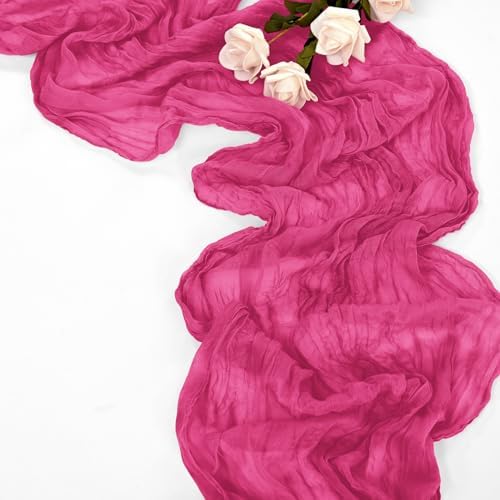 20 Pack Hot Pink Table Runner 10Ft Cheesecloth Table Runner Boho Gauze Table Runners Romantic Long Sheer Fabric Cheese Cloth Table Runners for Wedding Party Bridal Shower(Hot Pink)