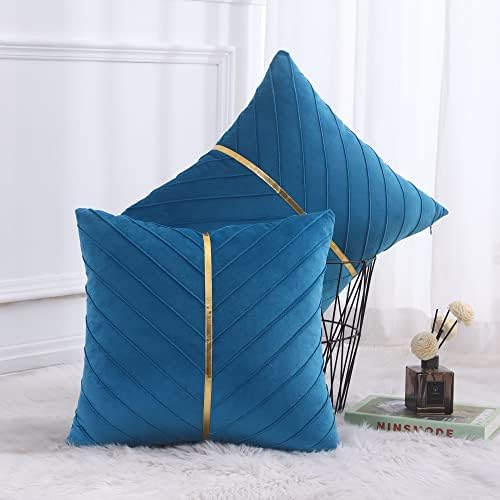 Velvet Throw Pillow Covers 18x18 Pack of 2 Gold Decor Lake Blue