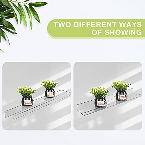 Jansburg Floating Shelves 24 inch Acrylic Wall Ledge Shelves Clear 2 Pack Invisible Display Bookshelf, 5MM Thick Premium Wall Mounted Shelf Bathroom Display Organizer