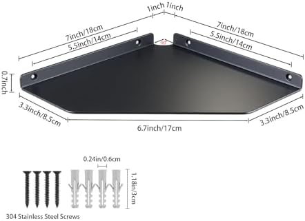 8 Inch Black Floating Corner Shelf Wall Mounted, Triangle Storage Shelf for Kitchen, Speakers, Wine, Decor & Small Electronics