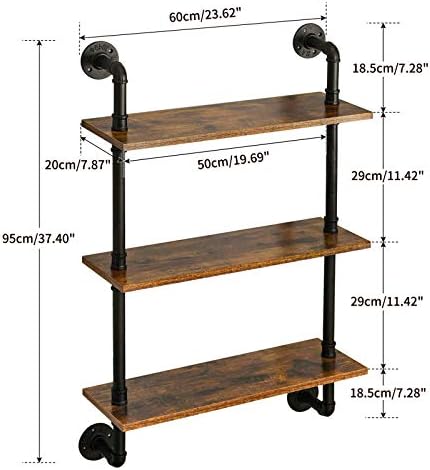 IBUYKE 3-Tiers Industrial Pipe Shelves, Pipe Floating Shelves RF-TM003