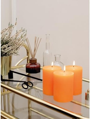 CANDWAX 3x4 inch Pillar Candles Set of 3 – Unscented Dripless Rustic Orange Candles for Fall Events, Halloween Decor, Thanksgiving Centerpieces, Wedding Décor