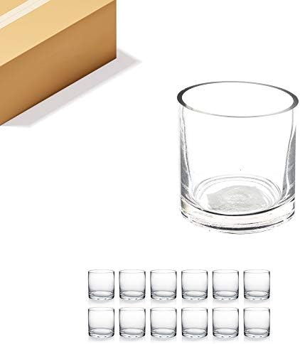 WGVI WGV Cylinder Vase Bulk, 3" W x 3" H, Clear Glass Candle Holder Bud Floral Container Planter Terrarium for Wedding Party Flowers Centerpieces and Home Office Decor, 12 Pieces