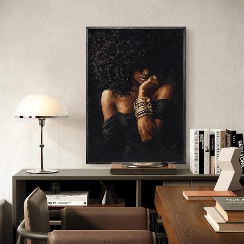 Black Woman Canvas Wall Art Abstract Girl Portrait Poster, 16"x24" Unframed | Fashion Black Girl Wall Art, Trendy African American Sexy Women Canvas Poster, Afro Artwork for Living Room Bedroom Decor