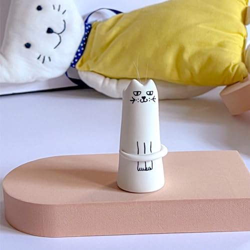 Set of 5 Cat Flower Vase Bud Ceramic Small Cute Mini Handmade Decor | Unique Modern Tiny Wedding Party Birthday Gift - Bulk Trendy Pretty Little Vases