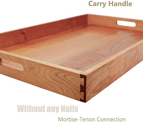 28"x 18" Extra Large Rectangle Cherry Wood Ottoman Tray