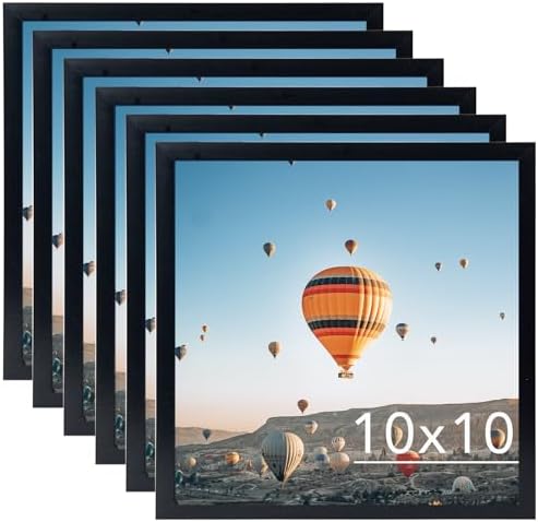 JCJMY 10x10 Picture Frame Set of 6 Black for Wall Hanging, Wall Mounting Horizontally or Vertically, 10 x 10 Square Wall Gallery Poster Photo Frame with Shatter Resistant Plexiglass,6 Pack, Black