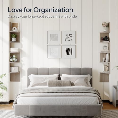 HOOBRO Corner Shelf Wall-Mounted, Set of 2 Floating Corner Shelves for Wall, 5-Tier Corner Bookshelves for Living Room, Bedroom, Bathroom, Home Office, Greige BG26BJP201