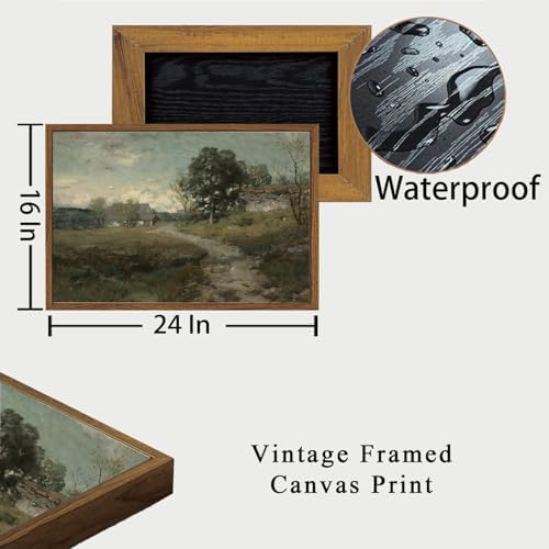 OIQArtOIQ Framed Vintage Landscape Wall Art French Country Cottage Natural Scenery Oil Painting Canvas Prints Farmhouse Fall Decor Aesthetic Pictures for Kitchen Bedroom Living Room Bathroom