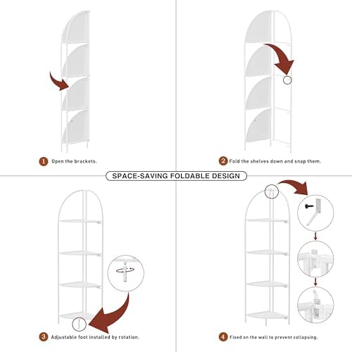 Crofy 4-Tier Foldable Corner Shelf, Metal White Frame & Shelves