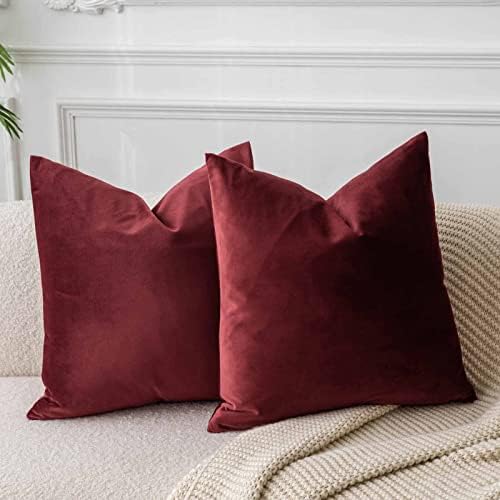 JUSPURBET Decorative Velvet Throw Pillow Covers 18x18 Set of 2,Burgundy