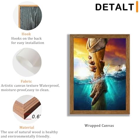 Solid Wood Framed Jesus Christ Canvas Wall Art The Hand of God Jesus Reaching Into Water Christian Painting Prints Biblical Wall Decor Religious Room Decor for Church Prayer Room Schools 24'' x 36''