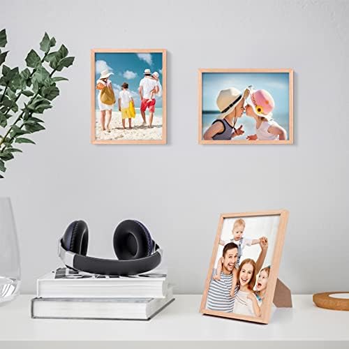 ATOBART 8x10 Picture Frame Set of 2, Solid Oak Wood Picture Frames for Wall and Tabletop, Clear Plexiglass, Horizontal or Vertical, Display 8x10 Photos without Mat, Modern Family Living Room Decor