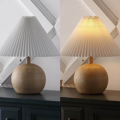 JONATHAN Y Aksel Sphere Table Lamp Coastal 17.25", Beige Wood Finish