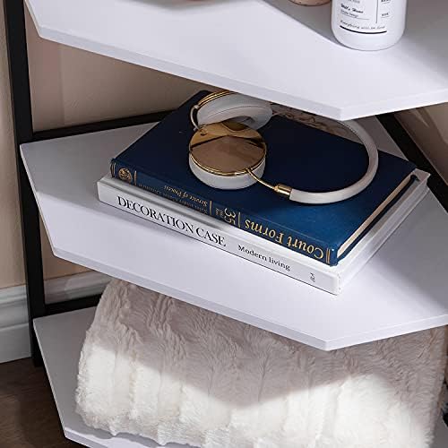 VECELO 31 Inch Corner Shelf, 4-Tier Display Shelves, Wood Storage Stand with Metal Frame, Multipurpose Shelving Unit for Small Space, Home Office, White