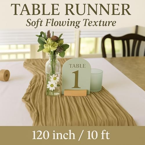 10FT Brown Cheesecloth Table Runner 120 Inch Rustic Boho Gauze Cheese Cloth Table Runner for Wedding Baby Shower Bridal Shower Birthday Party Home Decorations
