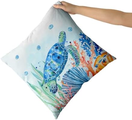 Giwawa Coastal Ocean Pillow Covers Set of 2, Sea Turtles Seahorse Decorative Throw Pillow Cases 20"x20", Watercolor Marine Animals Double Sided Square Cushion Covers for Sofa Couch Bed Car