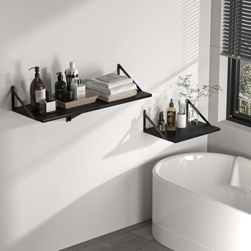 Heimlove 16W x 12D Deep Floating Shelves Set of 2 Black
