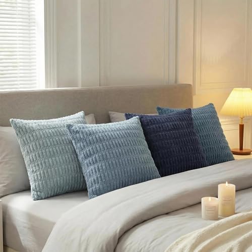 Fancy Homi 4 Packs Decorative Throw Pillow Covers for Living Room Couch Bed, Modern Farmhouse Boho Home Décor Accent Cushion Case, 14" x 14", Blue Series