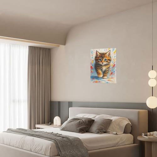 Graffiti Cat Wall Art Cute Cat Painting Canvas Wall Decor Kitten Picture Framed Artwork Decoration Gifts for Lover Women Girl Bathroom Bedroom Kitchen Living Room Office 12"x16"