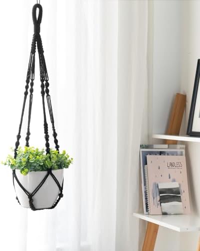 Mkono 3 Pack Macrame Plant Hangers Hanging Planters for Indoor Plants Black
