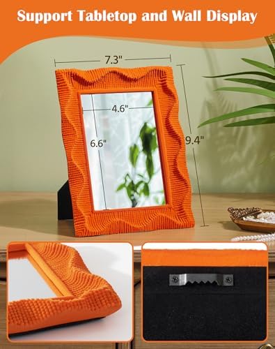 Small Decorative Mirror for Desk Makeup and Art Gallery Decor,Orange | 9.5x7.5",Soft Velvet-like Touch,Funky Wall Mirror,Modern Accent for Pastel Themed Room Studio Apartment