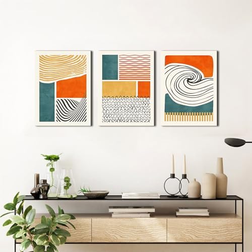 Boho Wall Art Mid Century Modern Wall Decor Abstract Geometric Canvas Prints Color Block Paintings Colorful Simple Line Pictures Modern Boho Artwork Living Room Bedroom Home Decoration 12x16" 3Pcs
