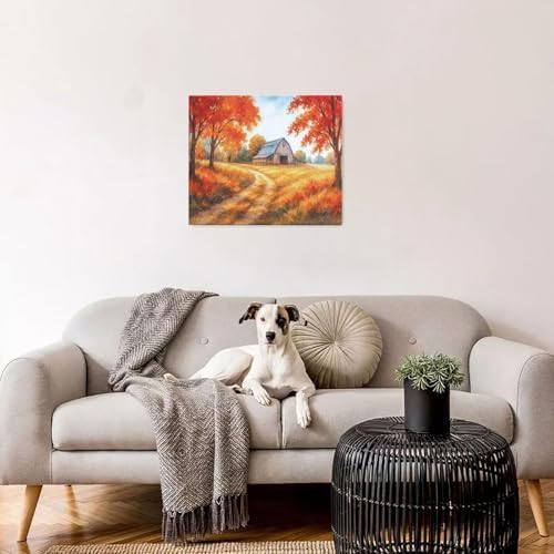 Fall Barn Decor Wall Art Autumn Harvest Pictures Fall Farmhouse Canvas Prints Painting Country Artwork Decoration for Bathroom Bedroom Living Room Framed Gifts 20"x24"