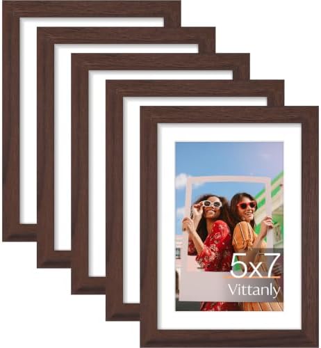 Vittanly 5x7 Picture Frames Set of 5, Wall Mount or Tabletop Display