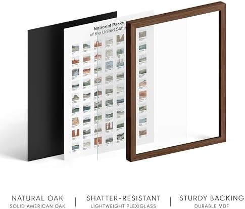 HAUS AND HUES National Parks Checklist Poster - 63 Illustrated Park Thumbnails Art Print - Vintage Style Print for Travelers, Nature Lovers, and Adventure Enthusiasts (Walnut Frame, 11x14)